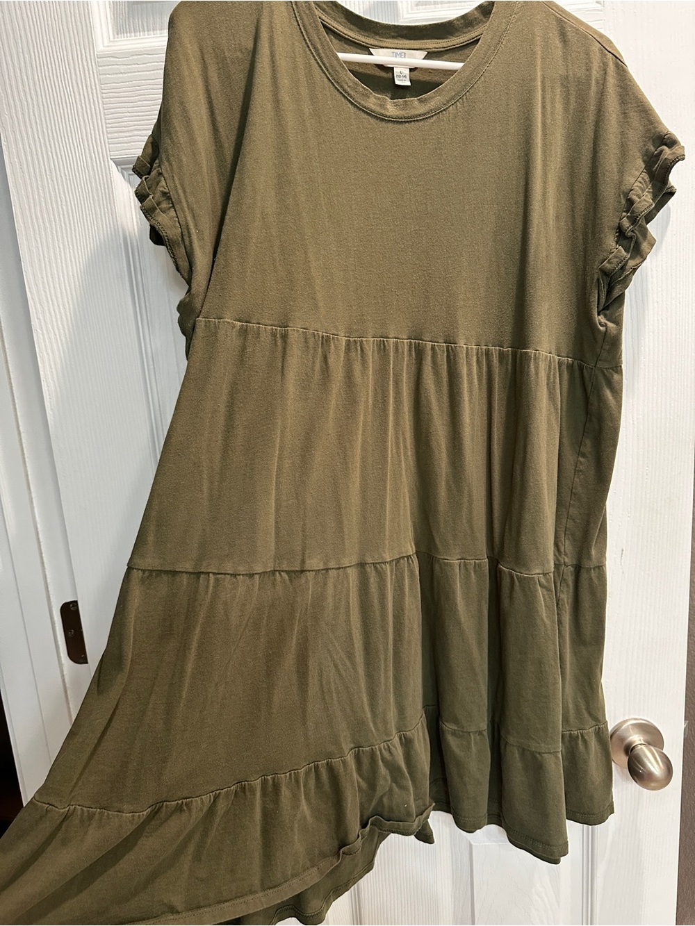 Time and Tru Olive Green Tiered Midi Dress